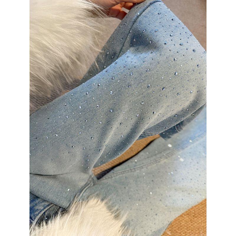 American Retro Style Star-Studded Rhinestone Jeans for Women, New Spring Design for Plus-Size Girls, High-Waisted Wide-Leg Pants