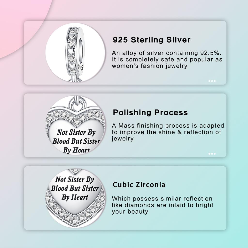 Copper Not Sister By Blood But Sister By Heart Pendant Charm Compatible With Authentic Charm Bracelets Women Do It Yourself Jewellery Gift