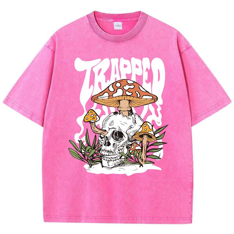 T-shirty z nadrukami grzybów rosnących w czaszkach, koszulki do prania, letnie, z okrągłym dekoltem, krótkim rękawem, modne, bawełniane, luźne koszulki
