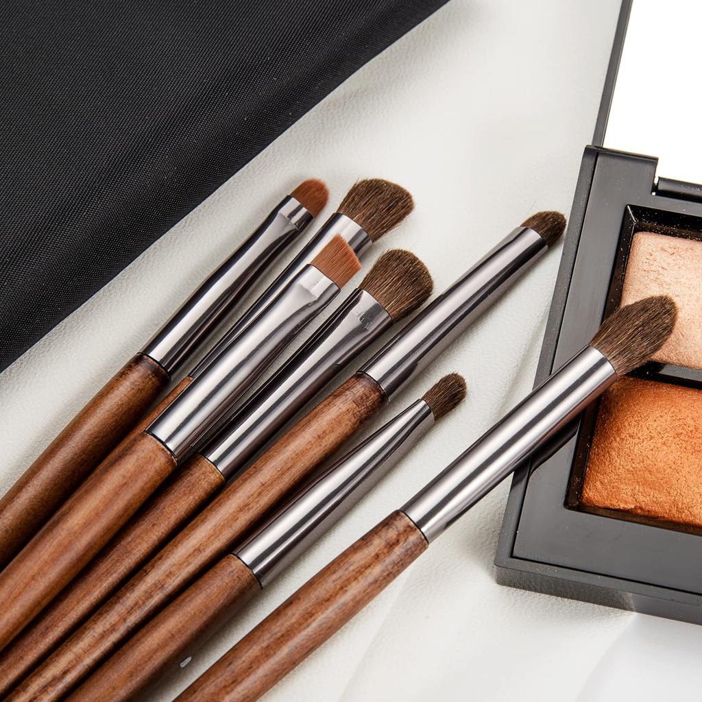 ENZO KEN Natural Pony Hair Wood Eyeshadow Brush Set with Makeup Professional Eye Makeup Brush Travel Brush for Under Nose Eyeliner and Super Soft