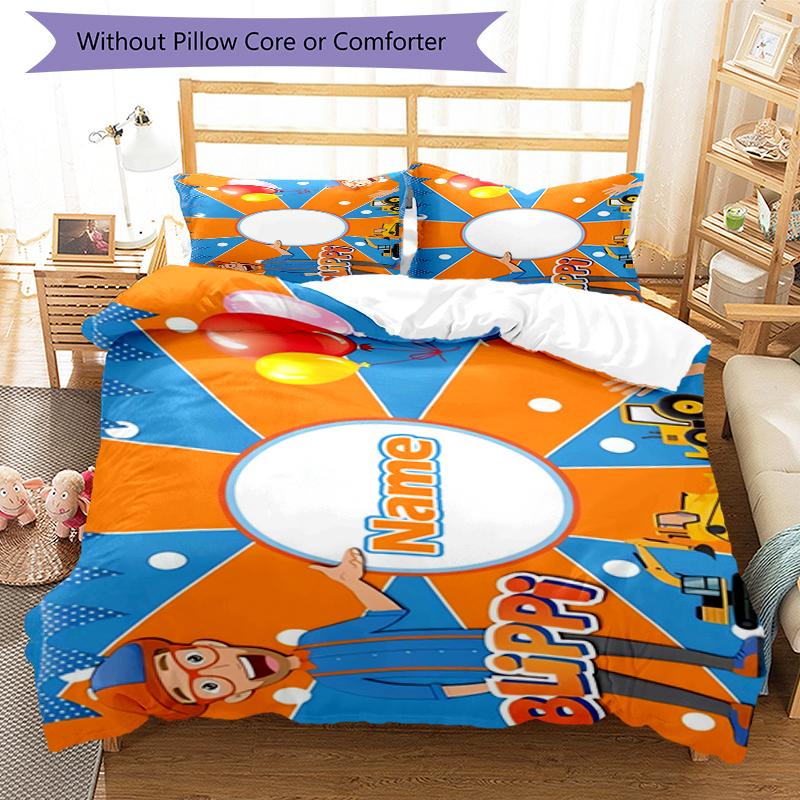 3pcs Custom Name Blippi Bedding Set Duvet Cover Closure Includes 1 Duvet Cover & 2 Pillowcases, Soft and Comfortable for All Seasons.