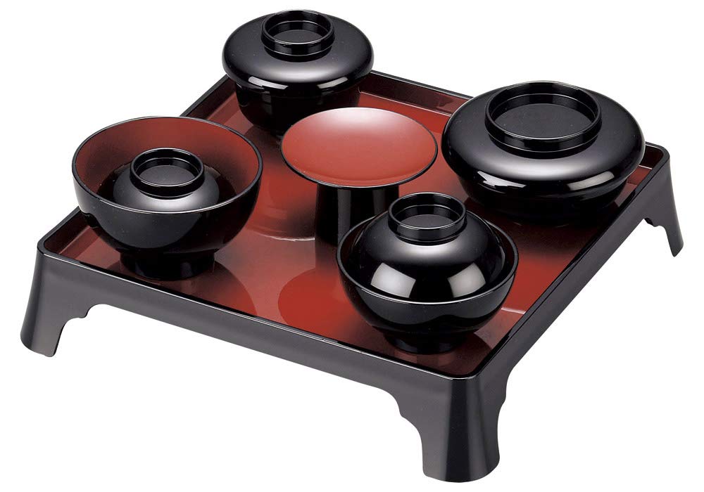 First Meal Black with Red Interior First Meal Set X X Tray Meal First Gift Set, (for Girls) (A) [27.7 27.7 5.8cm 560g] [First Set] Celebration,