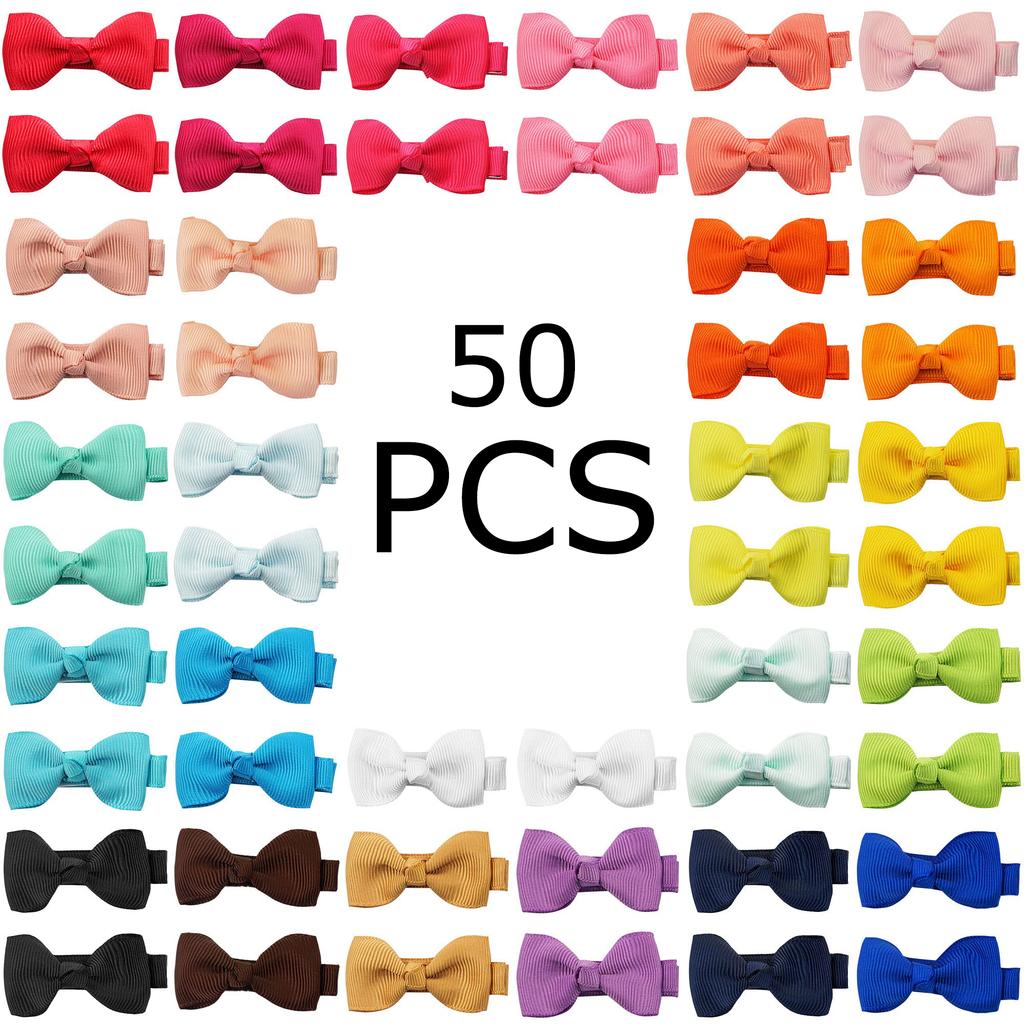 50 buc/set Colorat 2'' Panglică Grosgrain Mini Arcuri de Păr Clipuri pentru Fetițe Agrafe de Păr cu Fundă Handmade Accesorii de Păr