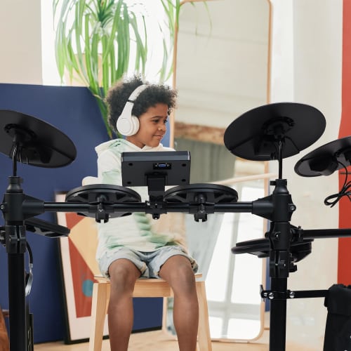 ADM Electronic Drum Set, 4 Quiet Electric Drum Mesh Pads, 180+ Sounds, Beginner's Electric Drum Kit, Includes 2 Switch Pedals, Throne, Headphones, Dru