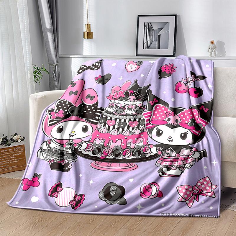 1pc My Melody and Kuromi Celebrate Blanket, Soft Throw for Room Decor, Perfect Gift for Family and Friend, Living Room, Travel, Camping, Car Blankets,