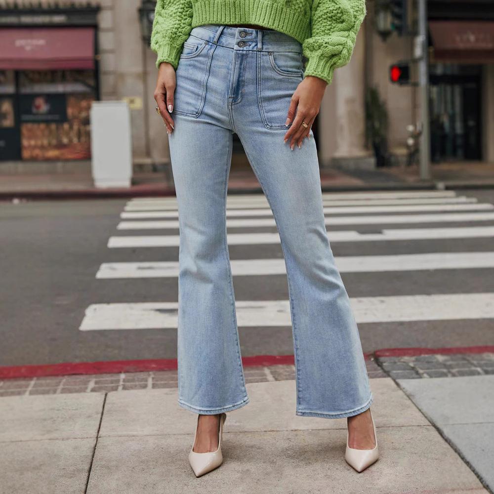 25-Year Women's European & American Style Slimming Elastic Wide-Leg Jeans