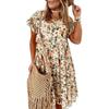 Short Sleeve Summer Dress Women Boho Floral Printed Sundress Beach Holiday Midi Dresses