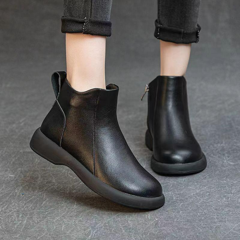 Damen Retro Martin Niedriger Absatz Chelsea Stiefeletten - 2025 Herbst/Winter Koreanischer Stil Klobige Lederschuhe.