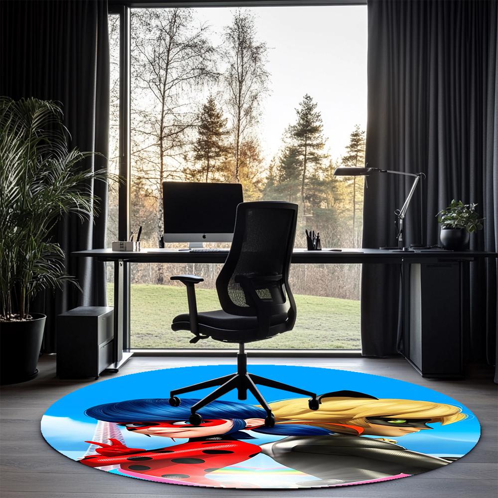 Miraculous Tales of Ladybug Cat Noir Printed Round Rug Carpet Chair Rug Area Rug Entryway Doormats,for Office Chair Living Room Bedroom Kitchen Room.