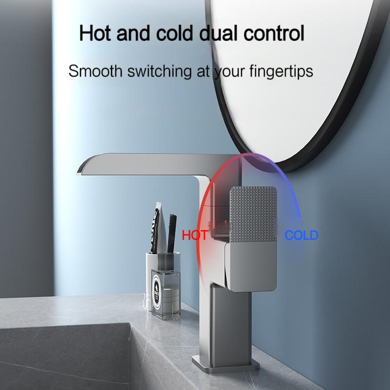Basin Faucet Waterfall LED Light Temperature Digital Display 360 Degree Rotation Hot Cold Water Sink Mixer Wash Tap For Bathroom