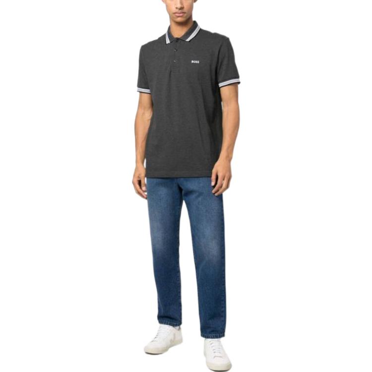 HUGO BOSS Polo Shirts Men's Charcoal Black Polo Collar Moderate Straight Fit 50468983-010