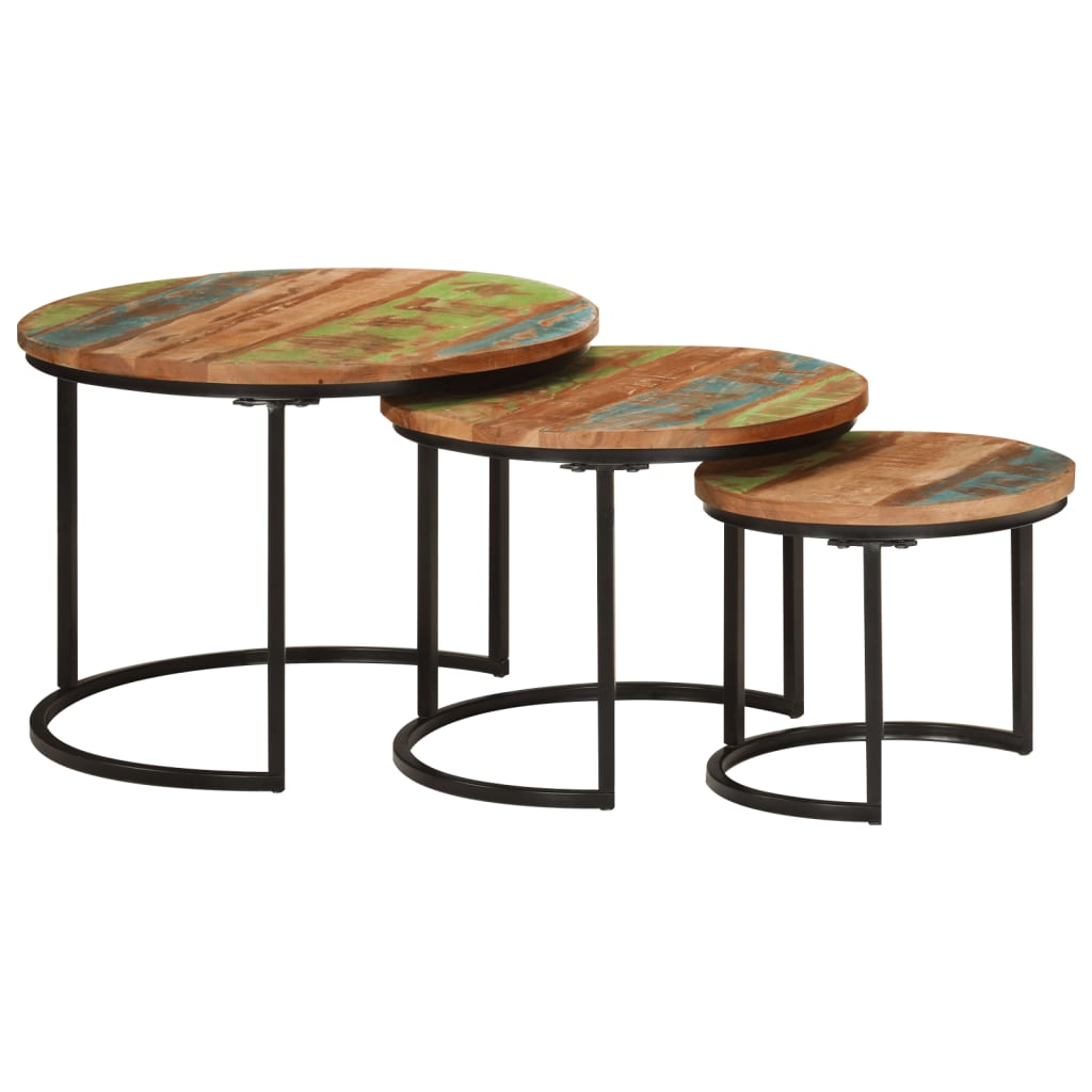  Slotted Tables, 3 Pcs., Solid Reclaimed Wood