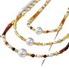 Vintage Autumn And Winter Maillard Style Natural Amber Beeswax Artificial Crystal Cold White Pearl Collarbone Chain Necklace