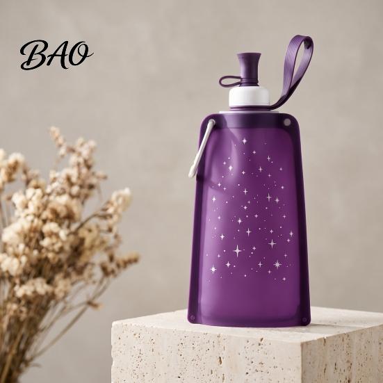 Silicone Travel Bottle 500ML Collapsible Water Bottle, Portable Folding Drinking Bag, Foldable Sport Pouch with Lanyard for Outdoor Hiking Cycling