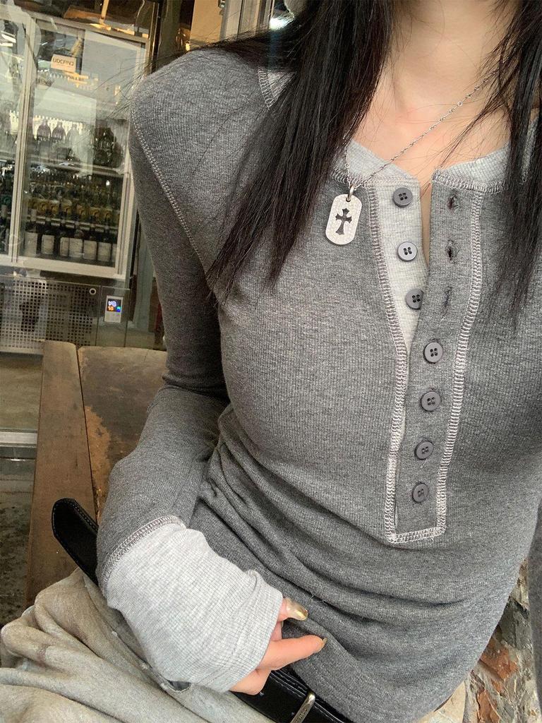 Women's Spring Long Sleeve Slim Fit Colorblock T-Shirt