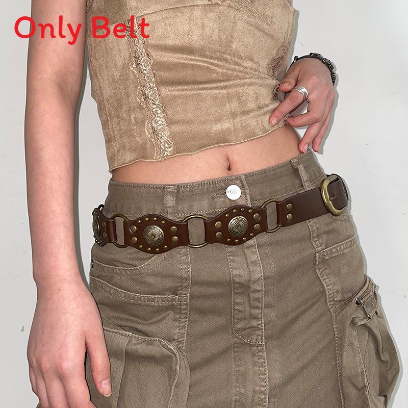 American Western Pu Leather Belt For Women With Metal Buckle Wide Casual Denim Waist Strap