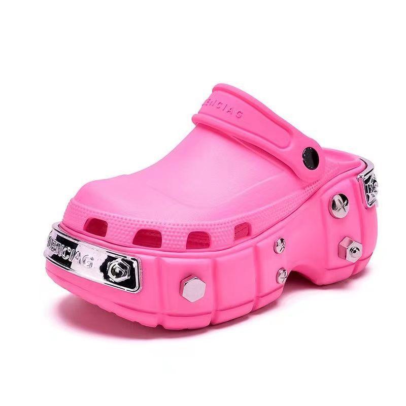 

Паризькі дірчасті туфлі для чоловіків і жінок парні з однаковою товстою підошвою, збільшувальні, з мішком на носку, круті тапочки, 2025 новинка, спеціальна пропозиція для зовнішньої торгівлі 38/39 рожевий