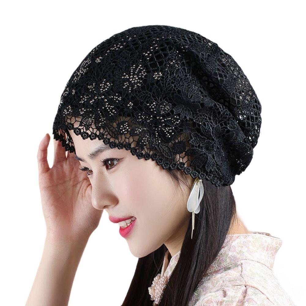 Flowers Lace Hat Casual Sun Visor Breathable Skullies Hat  Women