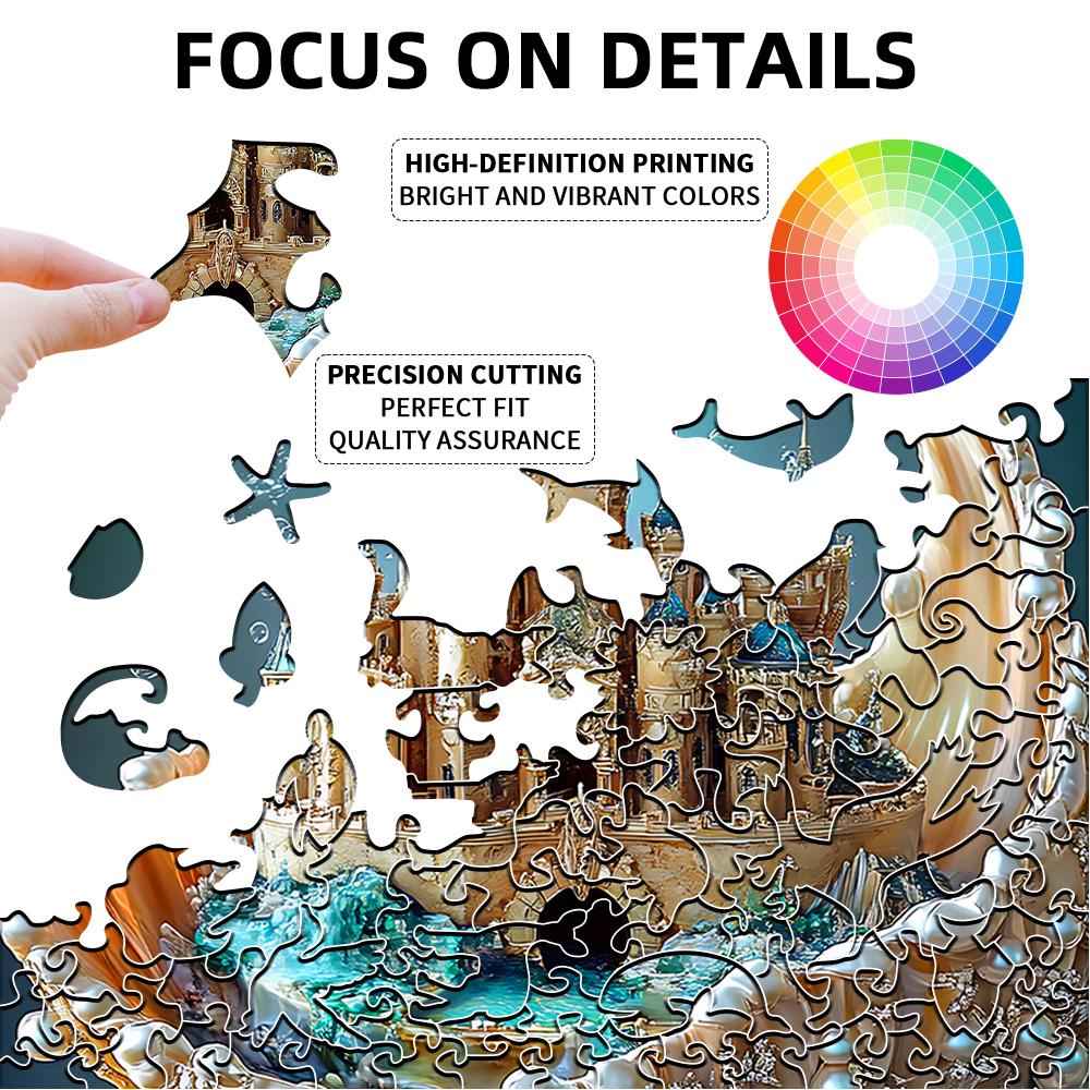 "Handmade Shell Castle Wooden Puzzle" | Durable Plywood, Exquisite Castle Design with Irregular Animal Shapes • Bright Mixed Col