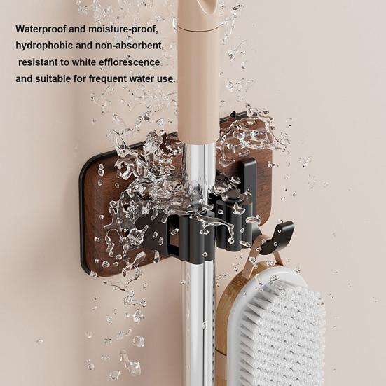 Mop And Broom Holder Heavy Duty Broom Storage Rack Wood Mop Organizer Self Adhesive Mop And Broom Hanging Rack for Bathroom Balcony Cleaning Tools