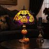 Interior Gothic Lighting Halloween Pumpkin Bat Table Lamp, Stained Glass Reading Light, Night Light Cozy Nightstand for Bedroom Bookshelf, Seasonal