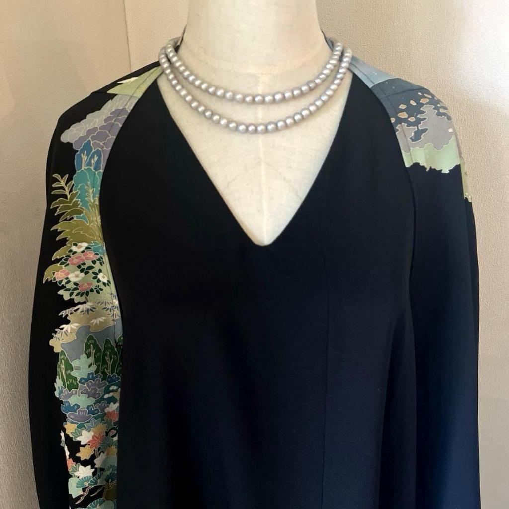 Used No.329 Original Work Black Tomesode Remake Bud Bolero & Stole M~2L Size Length 50