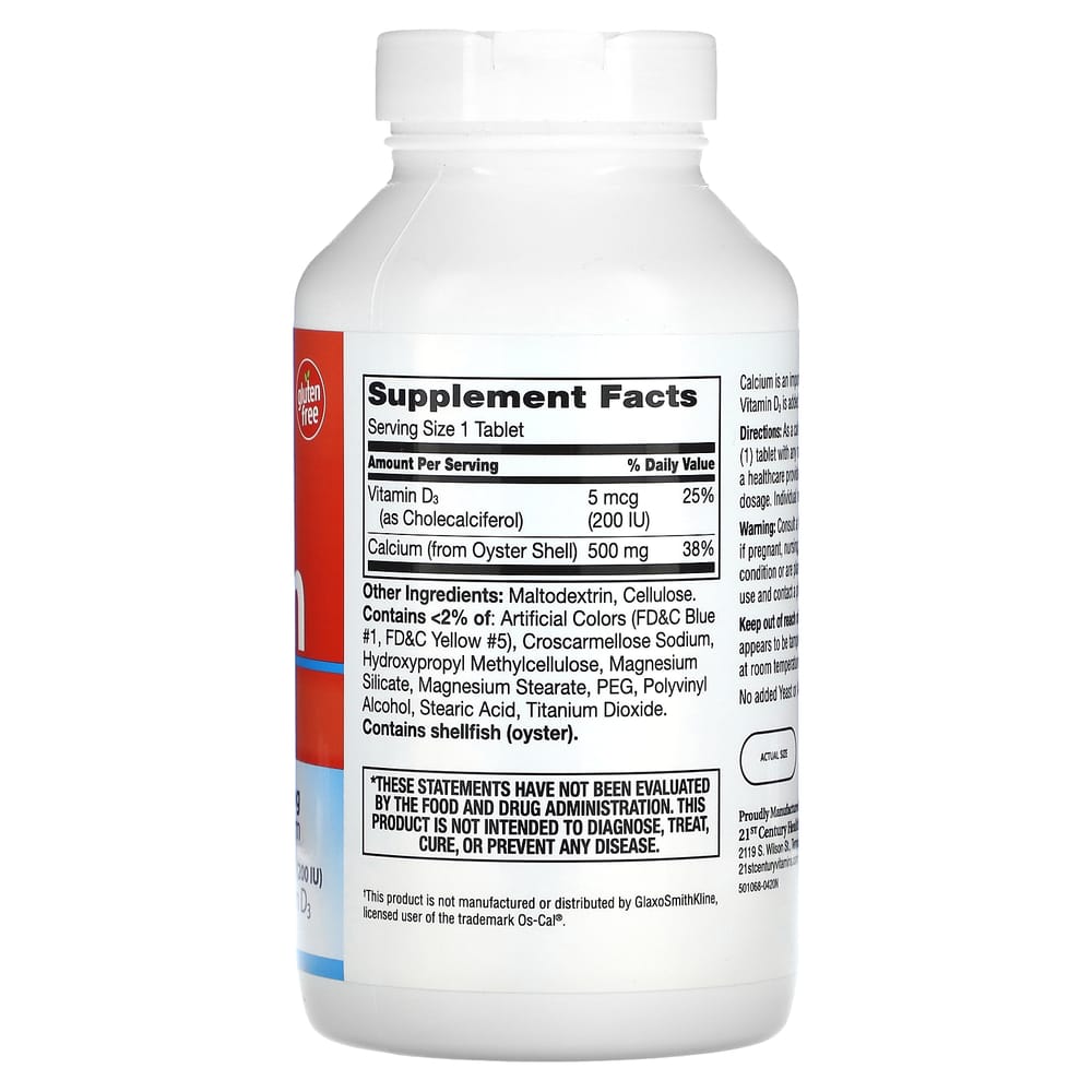 21st Century Sentry Calcium 500mg + D3 5mcg (200IU) 400 Tablets