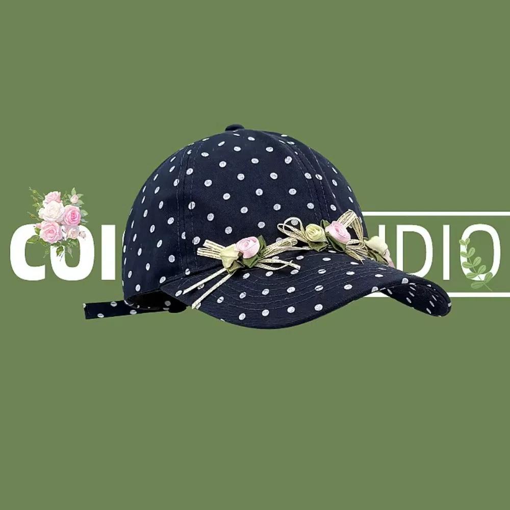 

Sweet Bow Sun Hat Polka Dot Printing Snapback Hat Fashion Bow Baseball Caps Summer темно-синього кольору