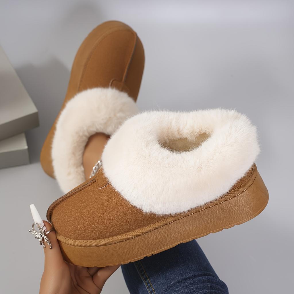 Women's Fluffy Plush Lined Ankle Boots,Fluffy Snow Boots Winter Warm Petticoat,Comfortable Outdoor Low Boots