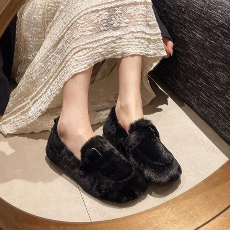 Fashion Women's Retro Plush Casual Shallow Mouth Warm Loafer 2025 Winter New Fashion Versatile Soft Comfortable Cotton Flat Single Shoes