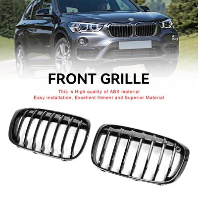 2 Pièces Grille Avant Noir Brillant Kidney Grill Adapté pour BMW X1 F48 F49 2016-2018