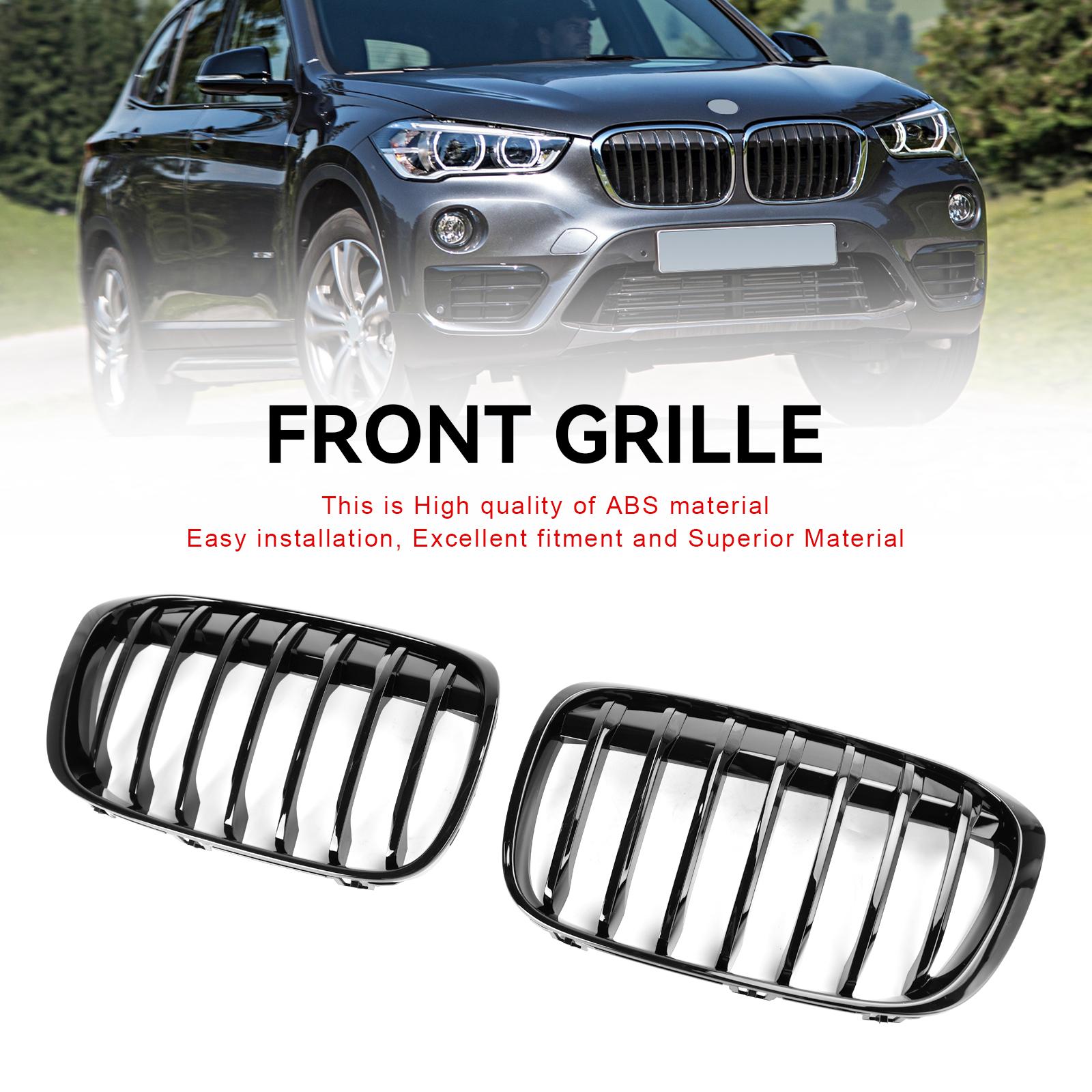 2PCS Gloss Black Front Kidney Grille Grill Fit BMW X1 F48 F49 2016-2018