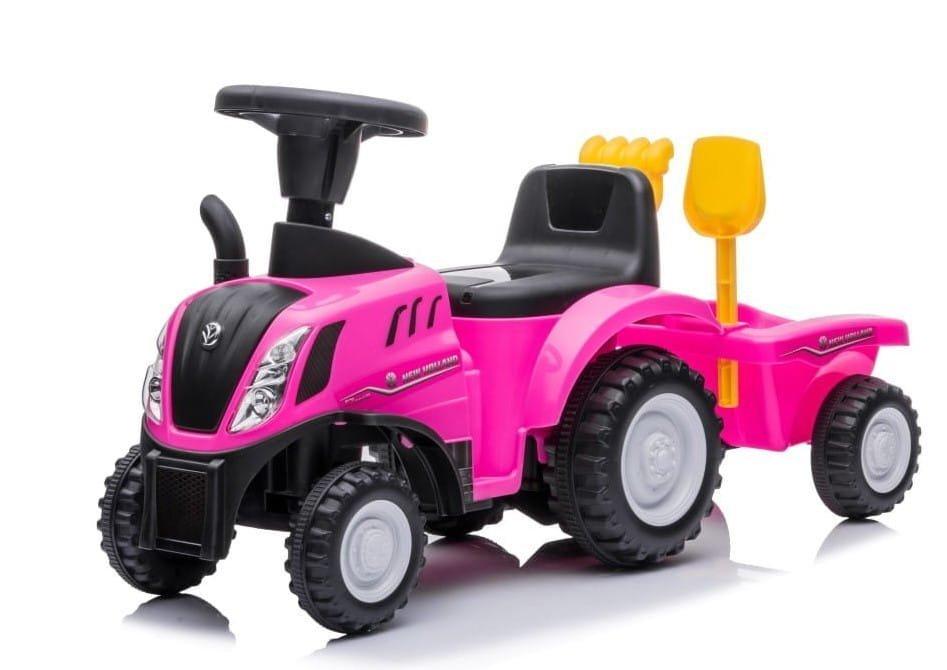 Ride-on Toy for a Child's First Birthday Push-along Tractor with Trailer New Holland Pink
