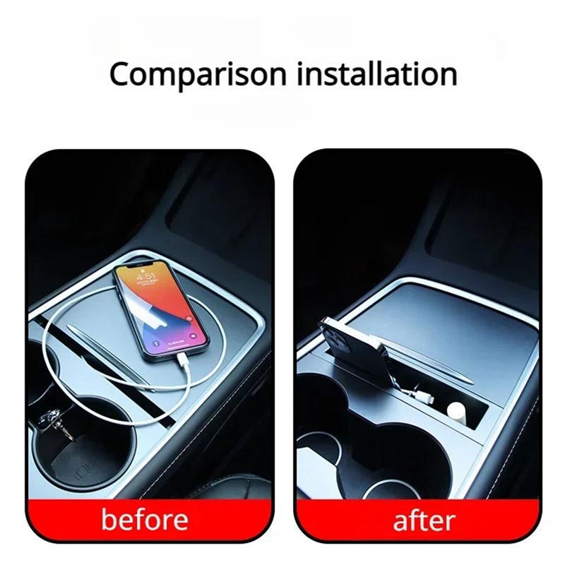 L10A Phone Charging Cable Organizer For Tesla Model 3 Y - Mobile Phone Storage Box Central Control Embedded Card Key