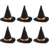 Mini Witch Hats and Brooms - Halloween Decorations for Party Favors, Birthday, Wedding, DIY Crafts Accessories - Set of 12 (6 Black Witch Hats + 6