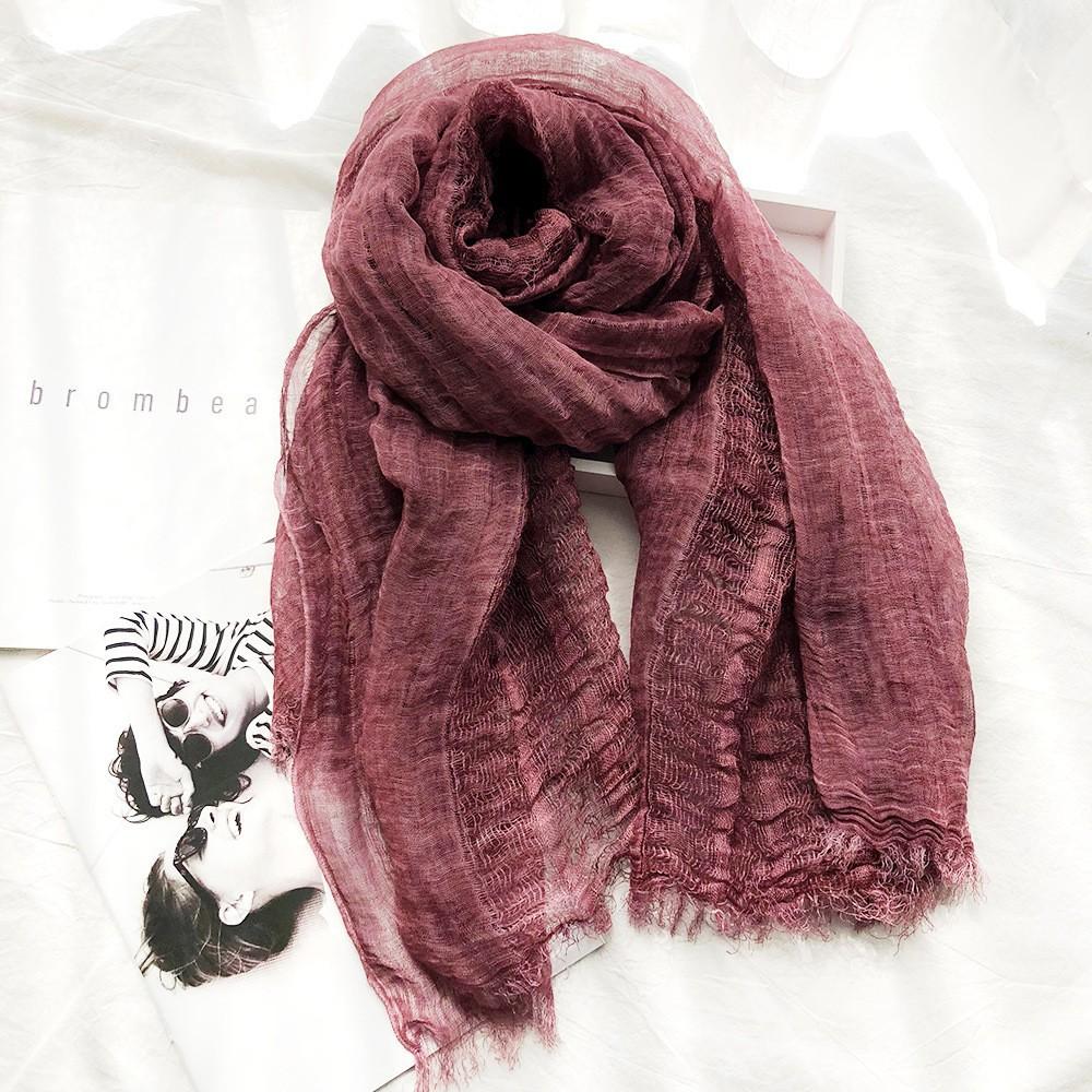 New Literary Hollow Linen Scarf for Women Solid Color Thin Retro Dirty Dyed Modal Scarf