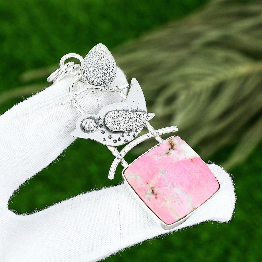 Sterling Silver Cushion Thulite Stone Handmade Engagement Anniversary Pendant