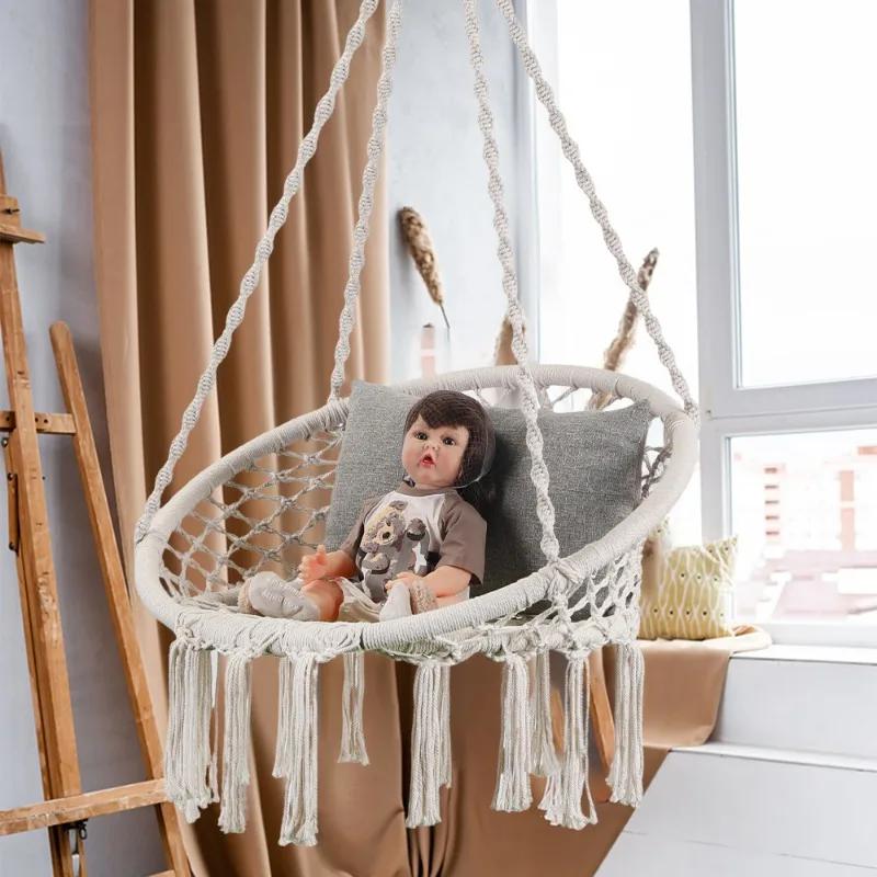 Leisure Swing Chair Nordic Style Cotton Rope Braided Home Bedroom Lazy Chair Outdoor Garden Chair Relaxing Chair Beach Chairs