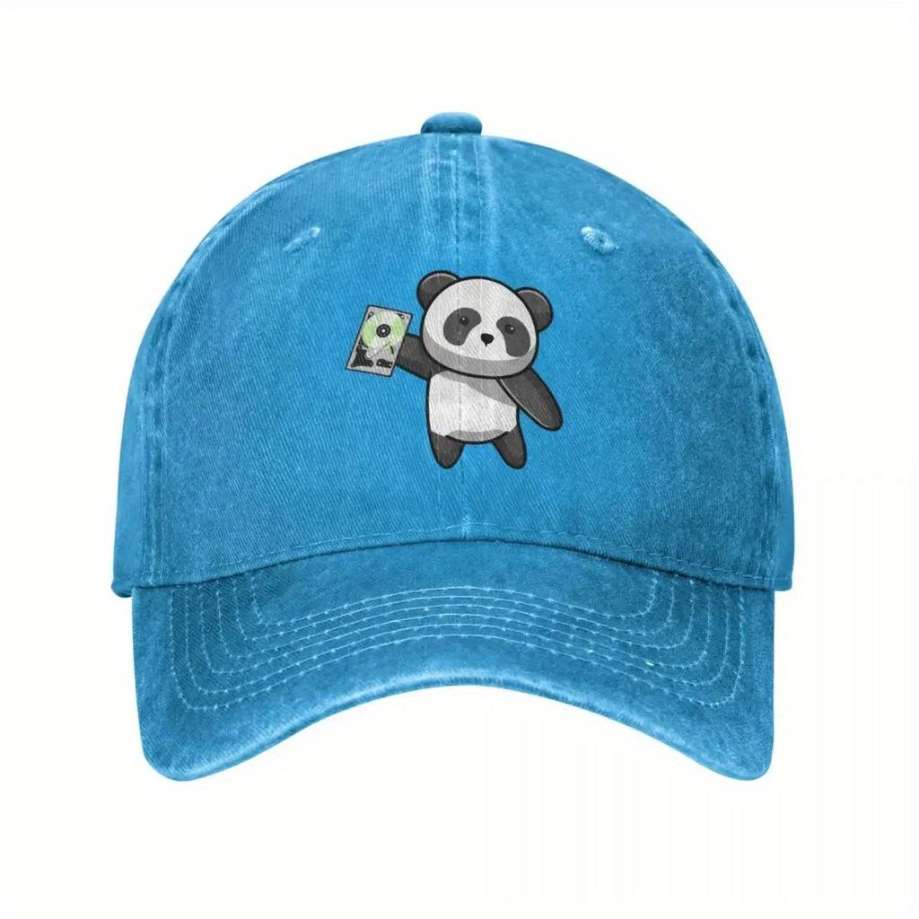 Panda Holding Hard Drive Baseball Cap Cotton Adjustable Casual Sun Hat for Men Women
