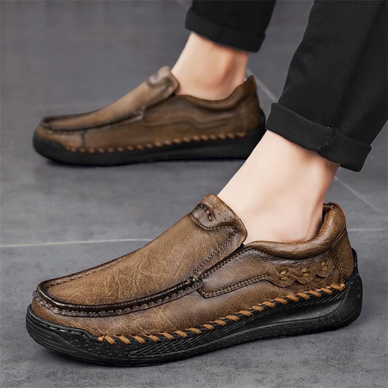 Fashion Non-Slip Outdoor Hiking Shoes Soft Cowhide Mens Casual Shoe Trainers New Leather Men Loafers High Quality Male Slip On Flats