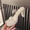 Square head high-heeled sandals women's outer wear leak-toed transparent high-heeled sandals women's fashion shoelaces summer thick heels