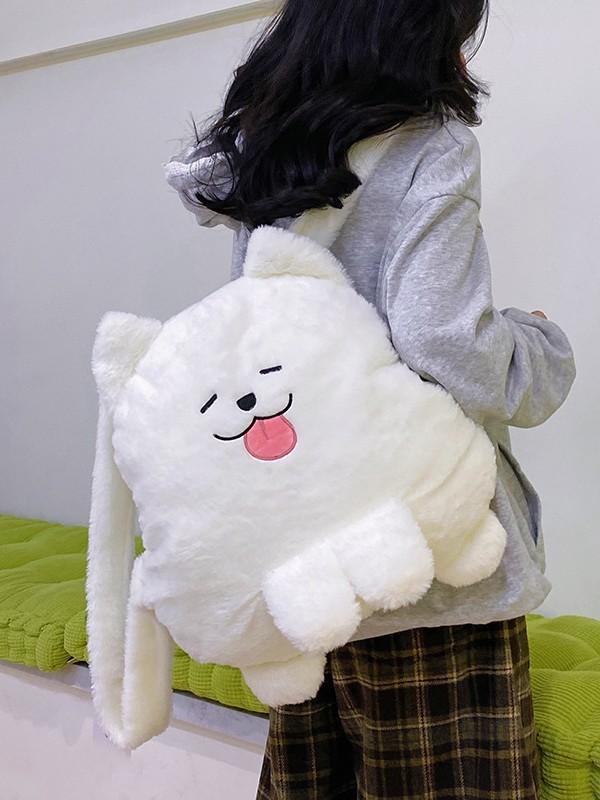 White Plush Dog Girl Backpack With Zipper Closure For Daily Use And Cute Style