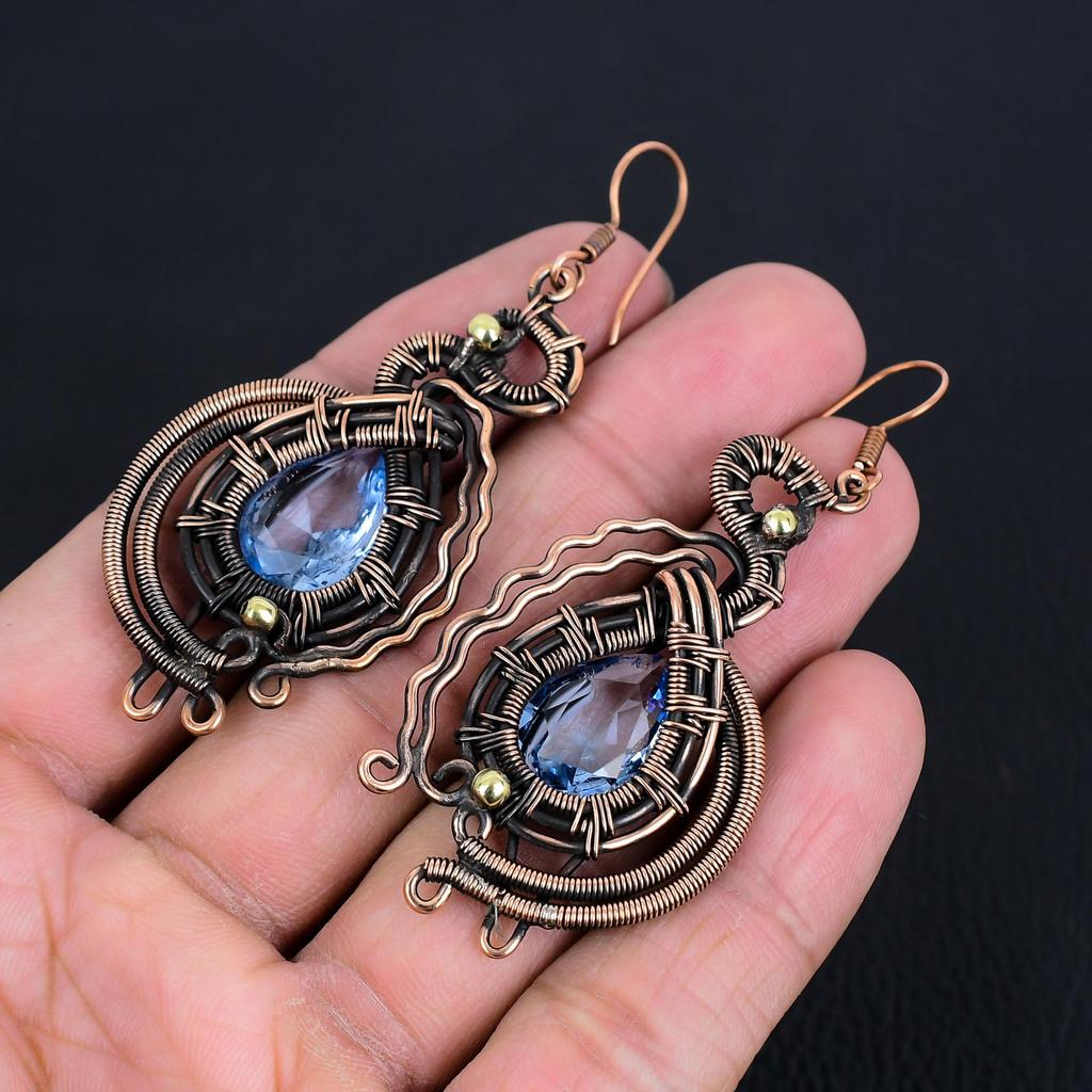 Iolith Ohrringe, 999 Kupferdraht umwickelte Ohrringe Handgefertigter Edelsteinschmuck, Geschenke für Ehefrau Brandneue Ohrringe