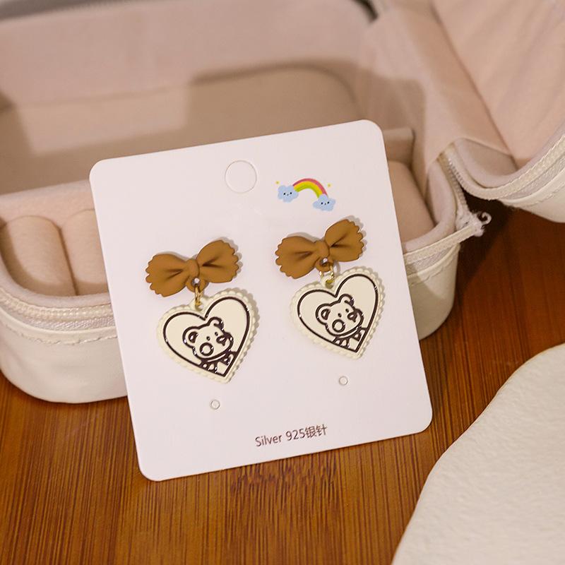 Cute Bear Earrings, Asymmetrical Cartoon Stud Earrings, Beautiful Girl Love Fun Earrings