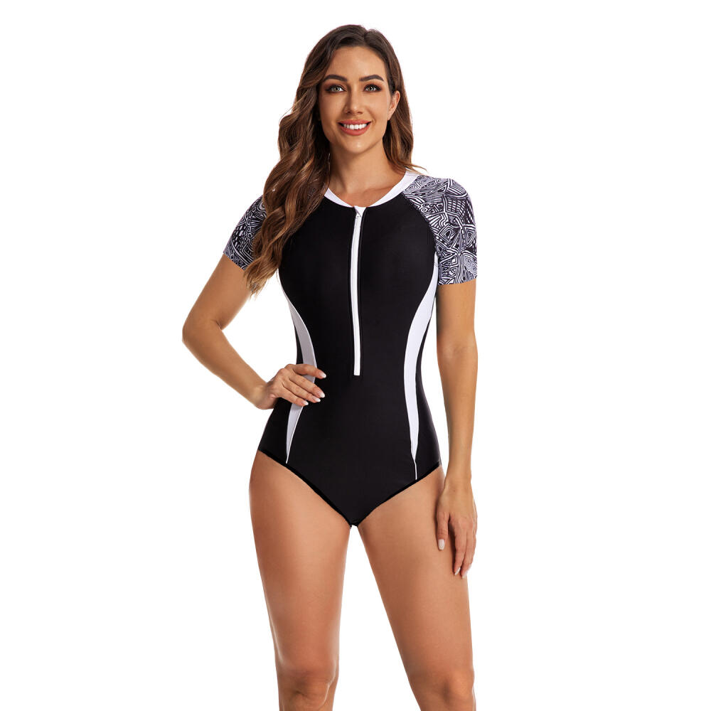 

Surf Suit Sunscreen Women s Short Sleeve Swimsuit Wetsuit Fashion Swimsuit S чёрный