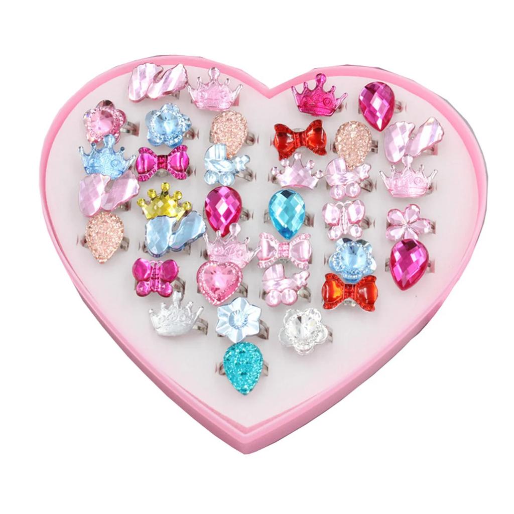10/24/36/Set Niedliche Cartoon Acryl Kleine Ringe Herzförmige Geschenkbox Set Harz Kinderspielzeug Schmuck Das Beste Weihnachtsgeschenk Ringe
