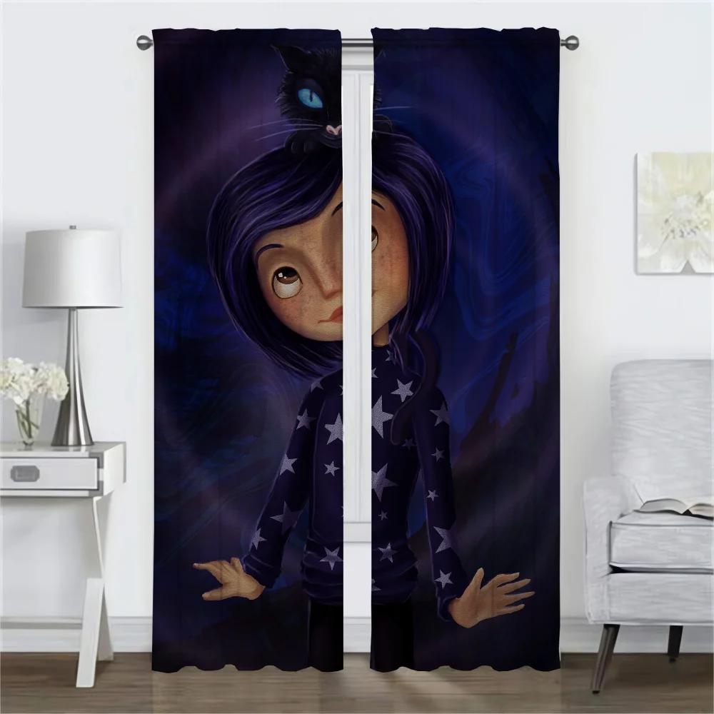 Coralines Anti-mosquito Curtains for Camera Halloween Decoration Window Curtain for Room 2 Panel Home Interior Curtains Shades