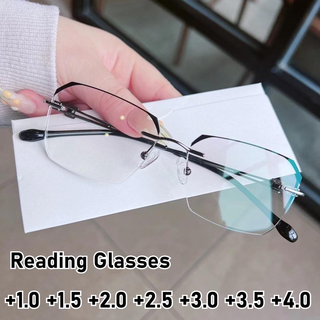 Neutral Luxury Reading Glasses High-definition Anti-blue Light Business Glasses Fashionable Polygonal Rimless Hyperopia Glasses