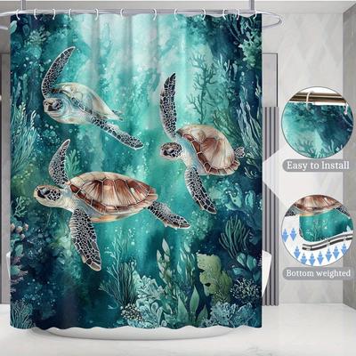 Turtle Theme In The Deep Sea Washable Dirt-Resistant Shower Curtain Shower Head Waterproof Polyester Bath Curtain For Home Decor