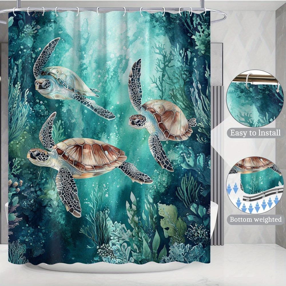 

Turtle Theme In The Deep Sea Washable Dirt-Resistant Shower Curtain Shower Head Waterproof Polyester Bath Curtain For Home Decor 90x180CM